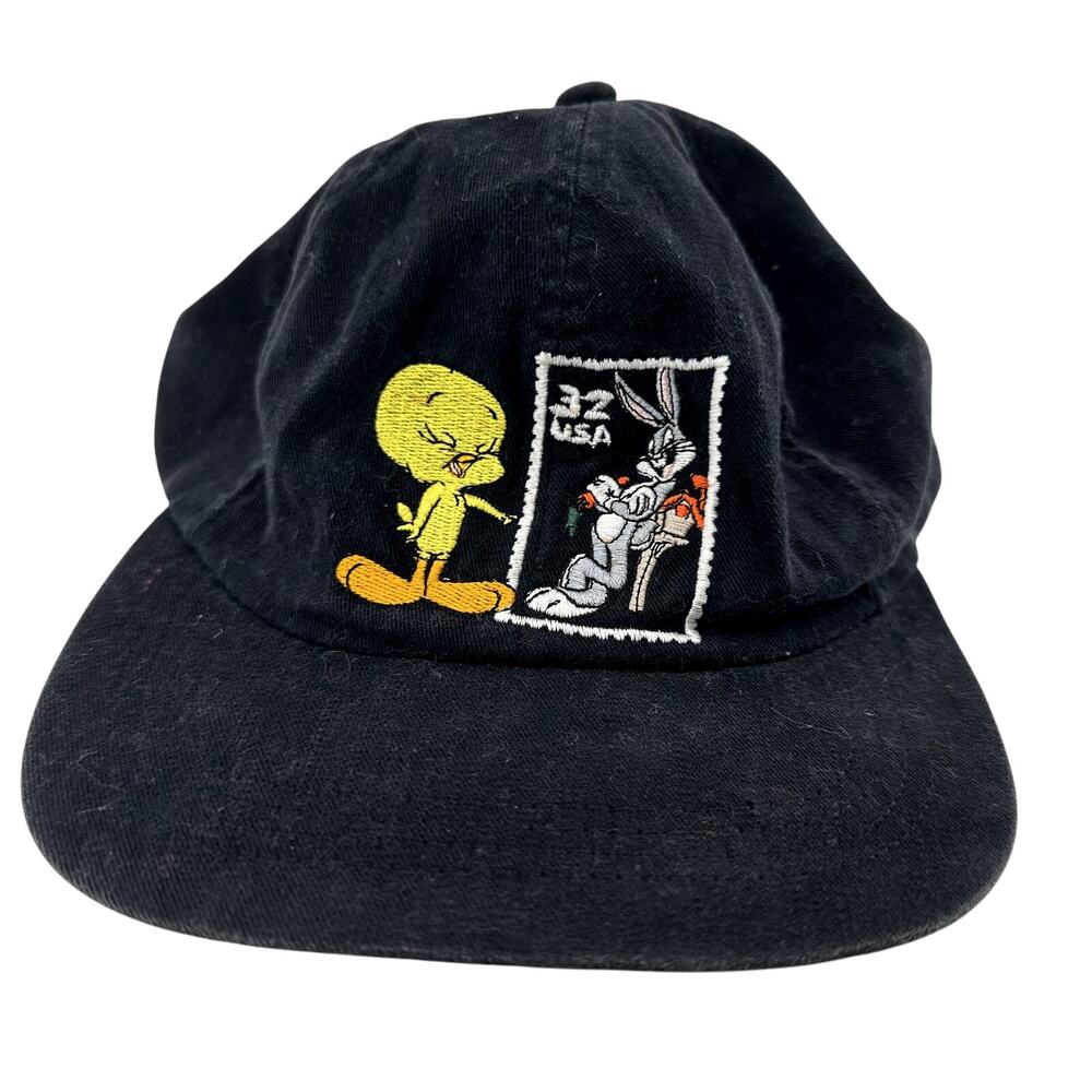 Vintage Looney Tunes Snapback Hat Bugs Bunny Tweety Bird 1997 Embroidered Black